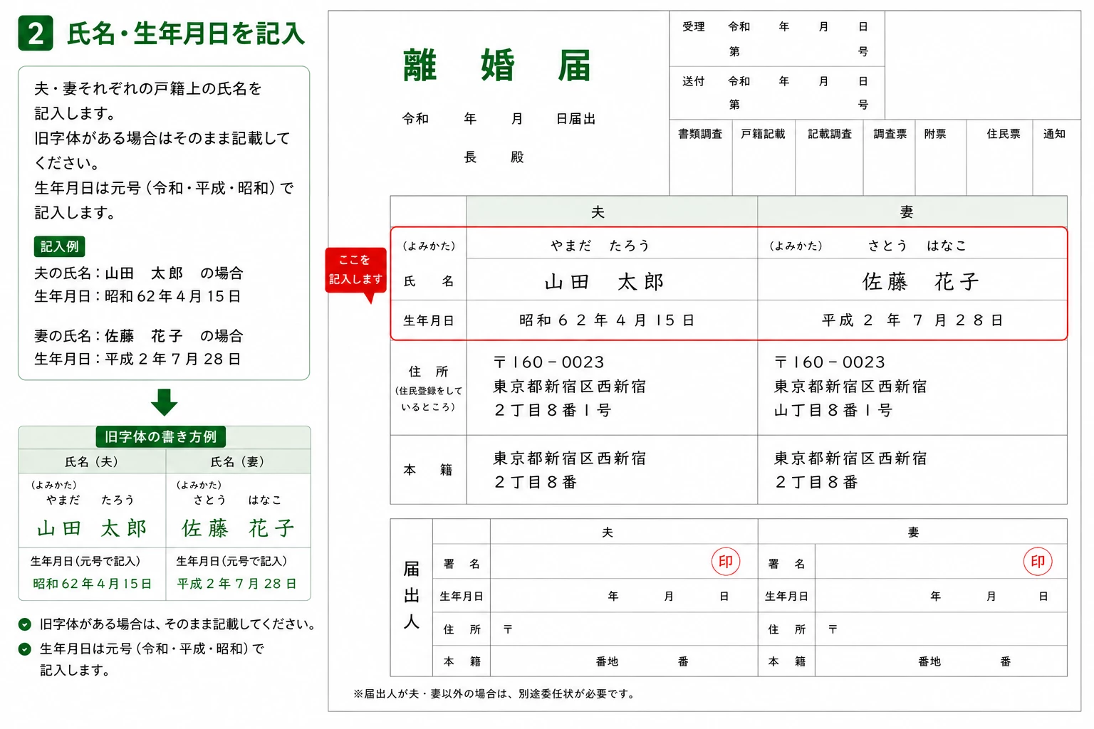 離婚届の氏名・生年月日の書き方（記入例）