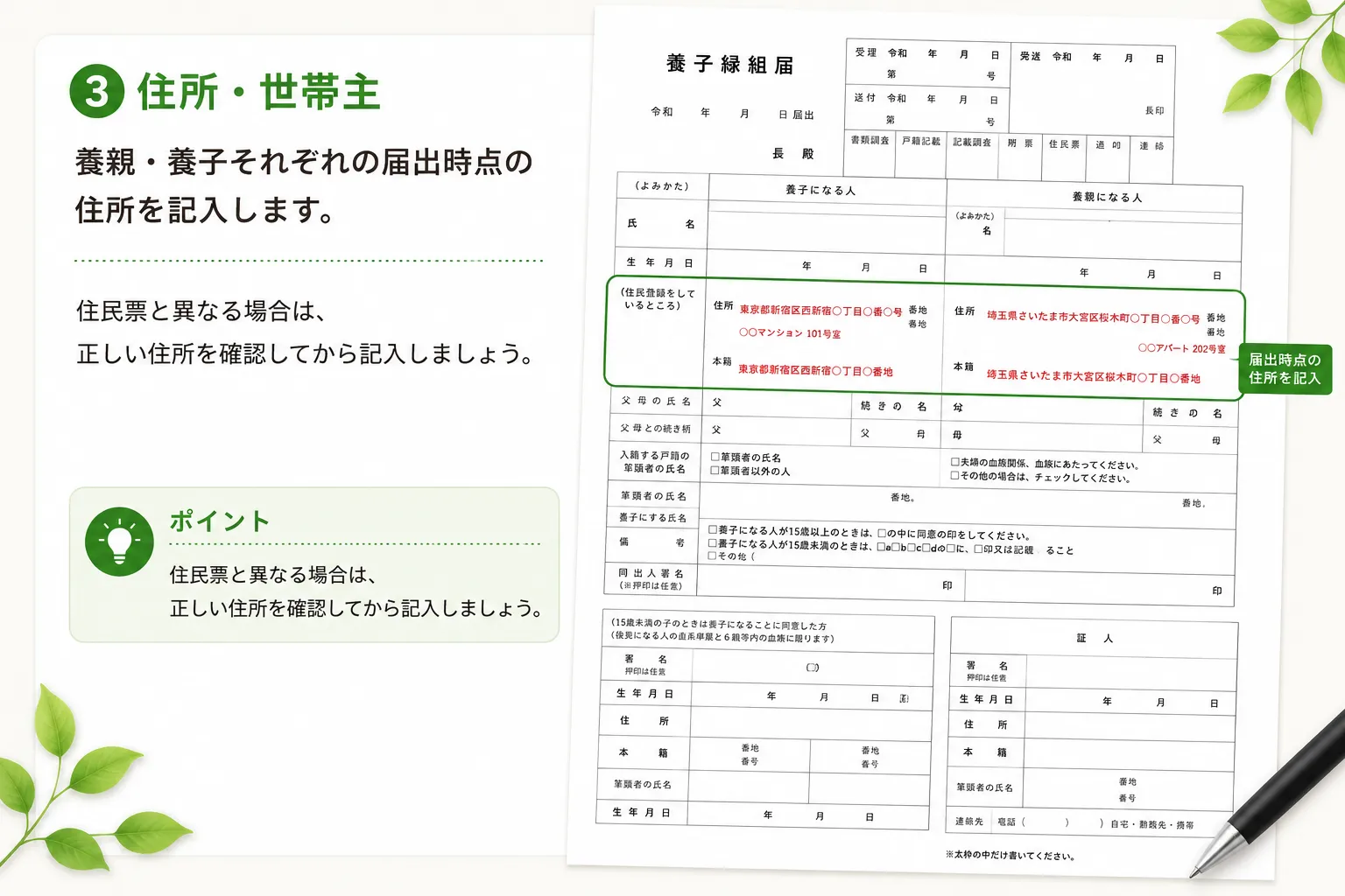 養子縁組届の住所・世帯主の書き方