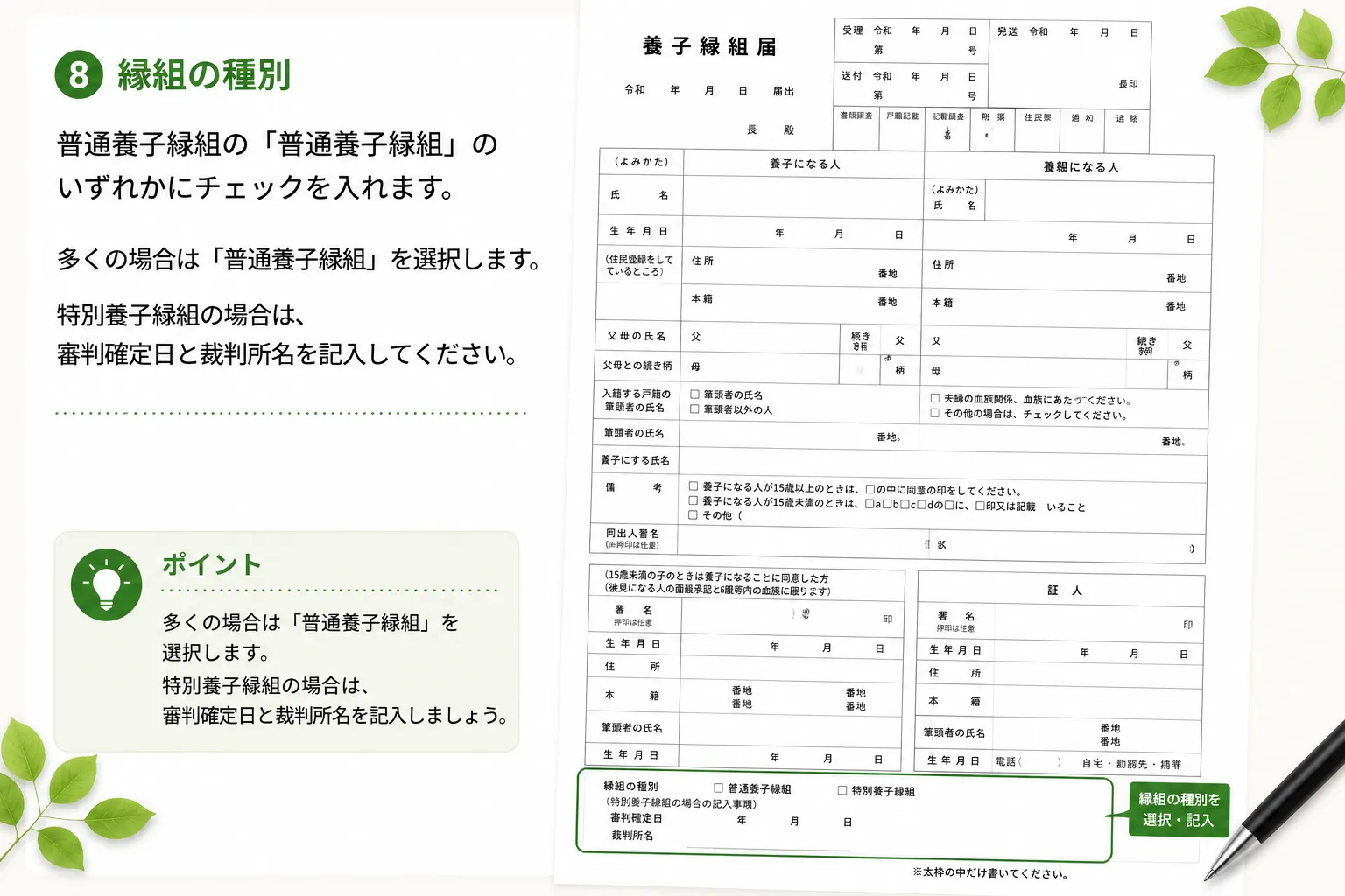 養子縁組届の縁組の種別の書き方