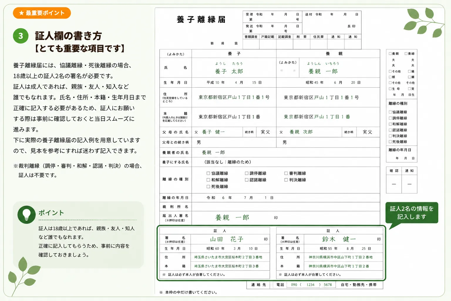 養子離縁届 証人欄の書き方(最重要ポイント)