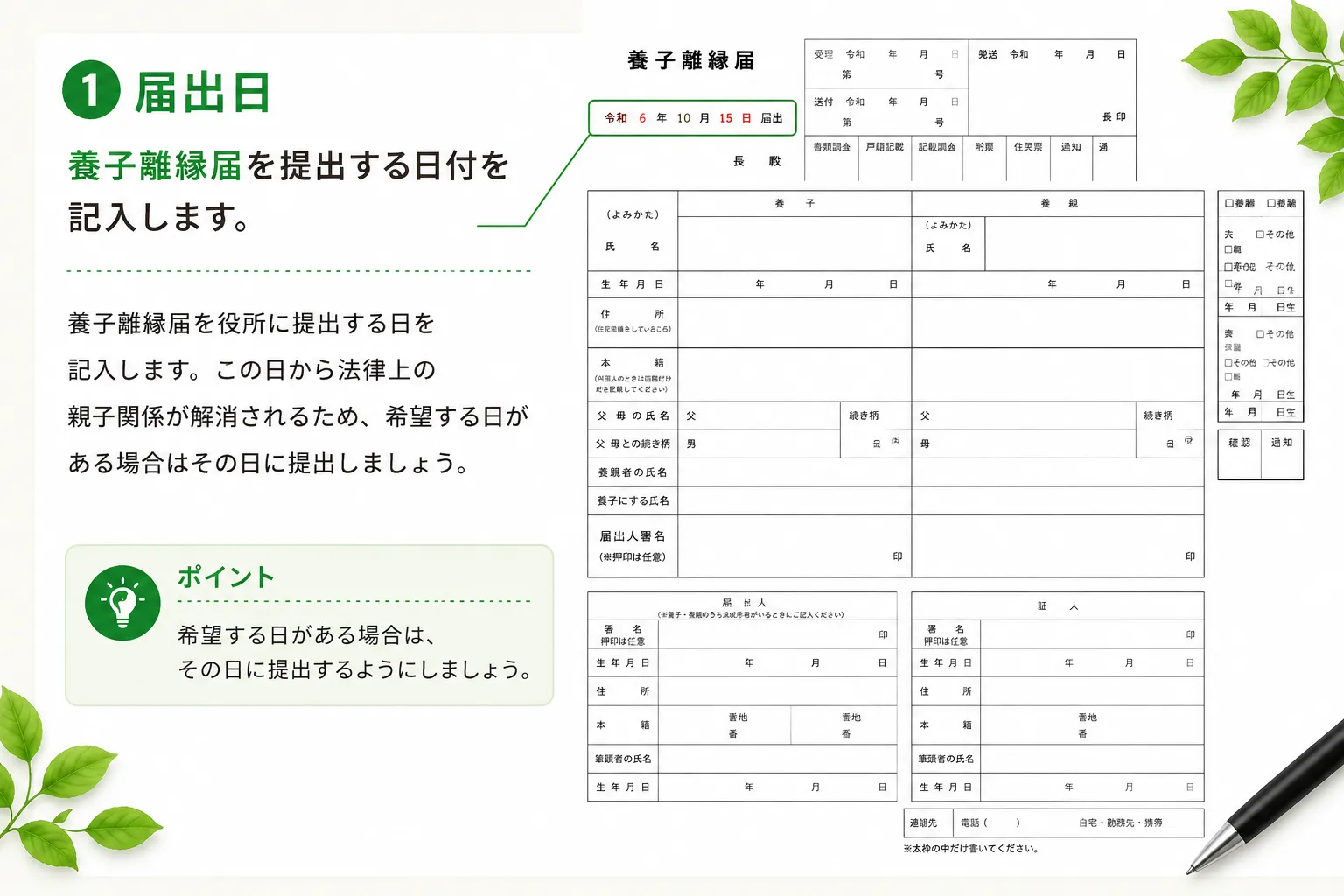 養子離縁届の届出日の書き方（記入例）