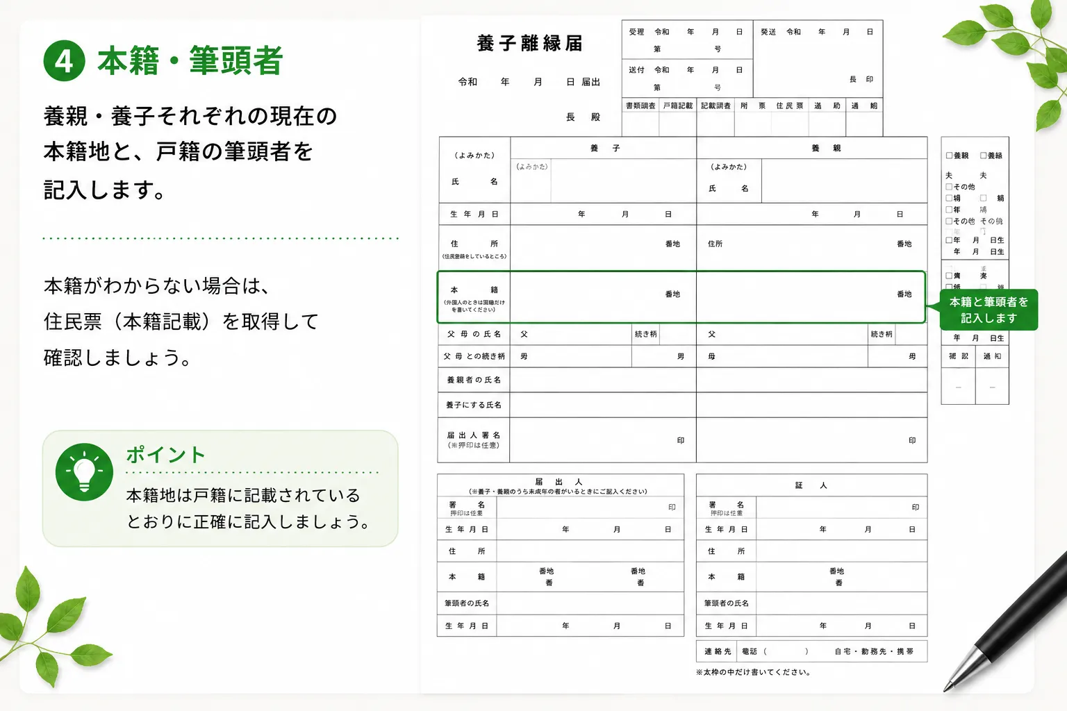 養子離縁届の本籍・筆頭者の書き方