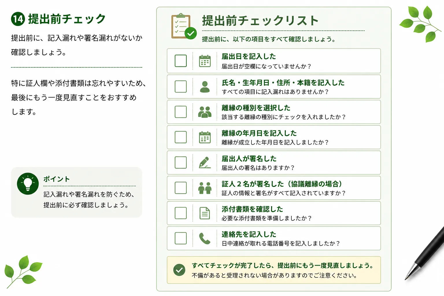 養子離縁届 提出前チェックリスト